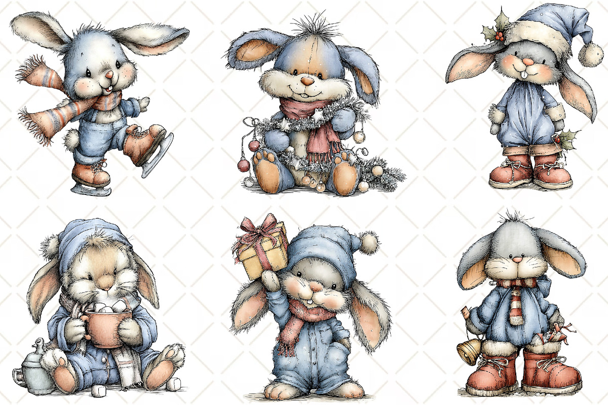 Whimsical Christmas Bunny Clipart, an Illustration by Black Bird Studio (Photo 6 of 6)
