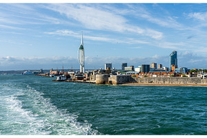 Spinnaker tower overlooks the harbor, an Architecture Photo by Backyard Stock