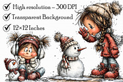 Cute winter Girl with Snowman clipar, an Illustration by Libby Wishes (Thumbnail 4 of 7)