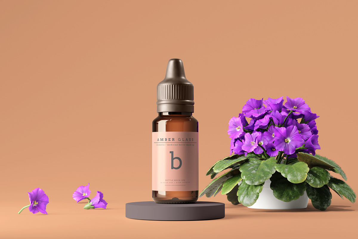 Amber Glass Dropper Bottle Mockups, a Cups & Container Mockup by pmvch (Photo 19 of 20)