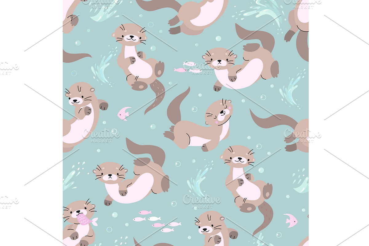 Otters seamless pattern. Cartoon, a Graphic by Valerie Bodnar