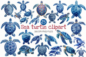watercolor sea turtle clipart, an Illustration by Designworld