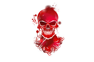 Red Abstract Skull With A Beard