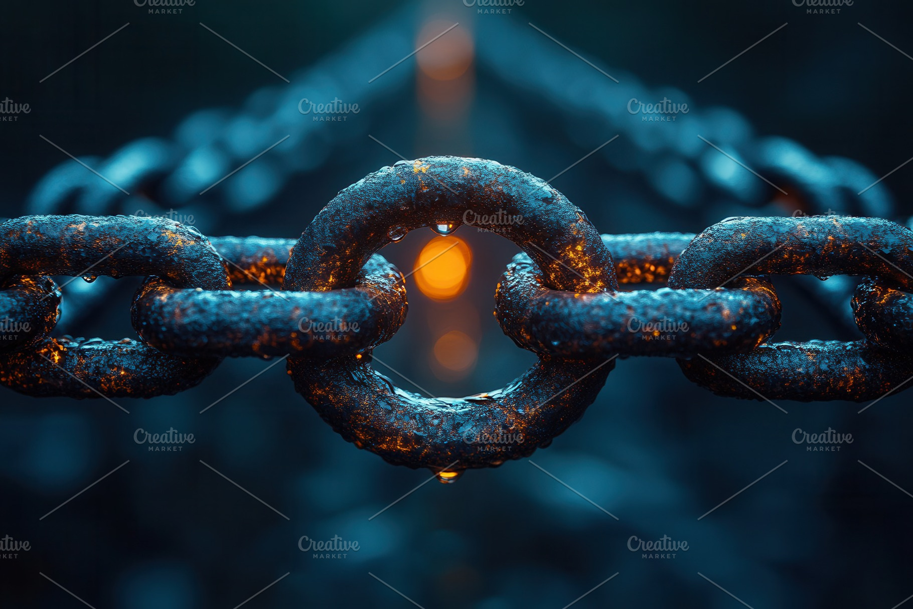 Rusty chains glistening in the dark, a Photo by Tanuart