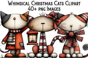 Whimsical Christmas Cats Clipart, an Illustration by Pixels.Craft
