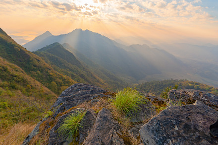Cliff in National Park, Thailand. Mountains hill view with park, a Background Photo by Tampatra