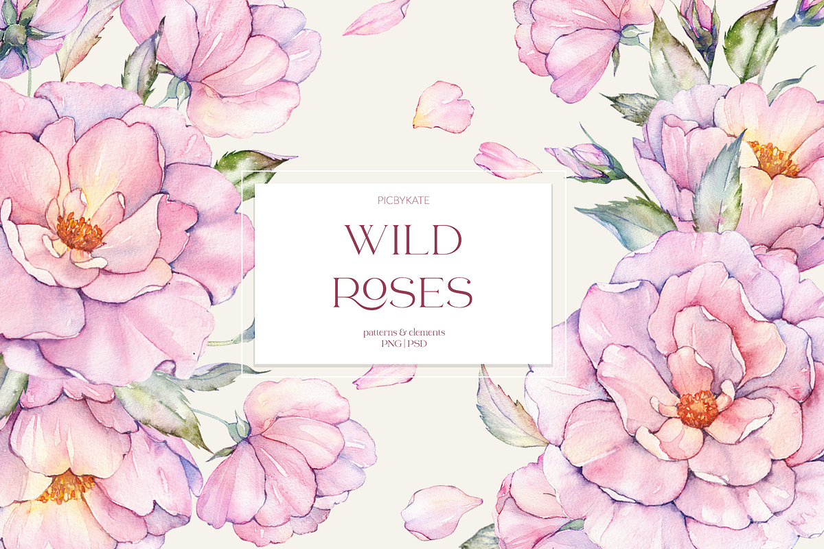 Watercolor Roses Clipart & Patterns, an Illustration by PicByKate (Photo 1 of 7)