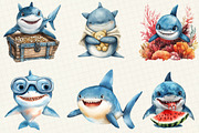 Watercolor Cute Sharks Clipart, an Illustration by OK Design (Thumbnail 3 of 5)