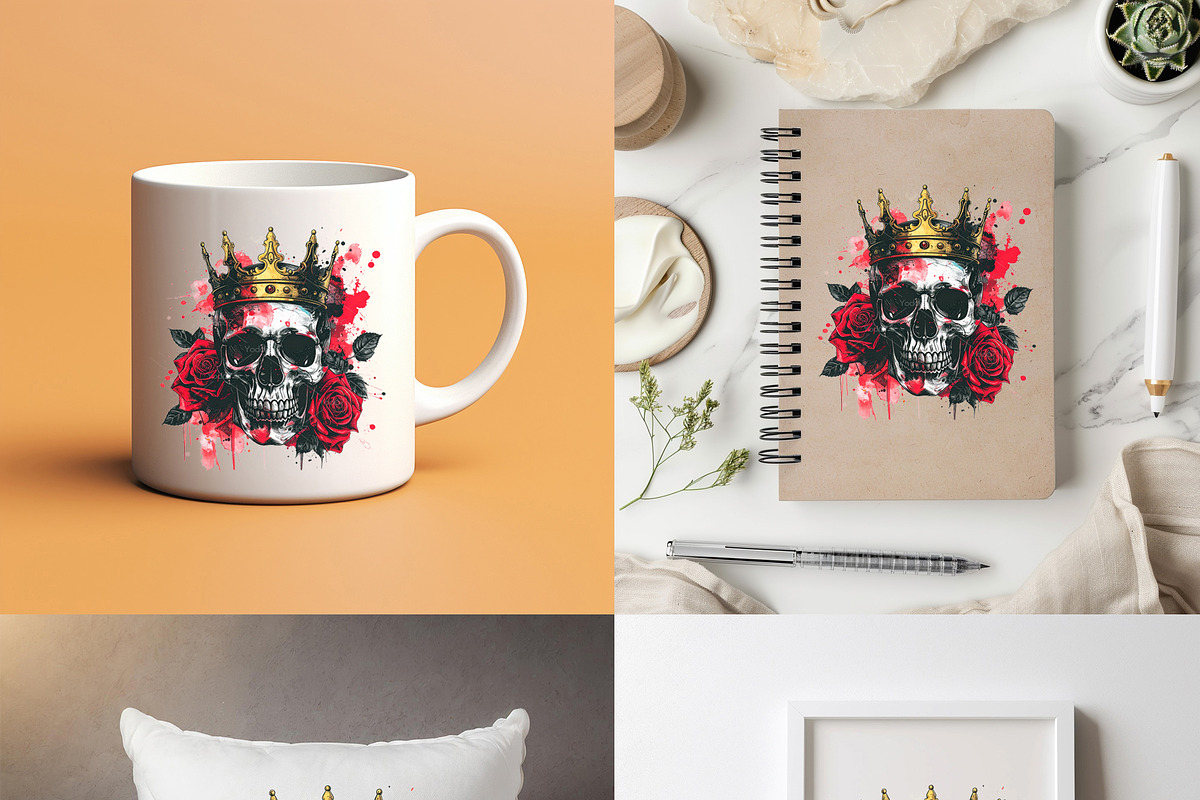 Skull wearing a crown with red rose., a Person Illustration by yod67 (Photo 3 of 7)