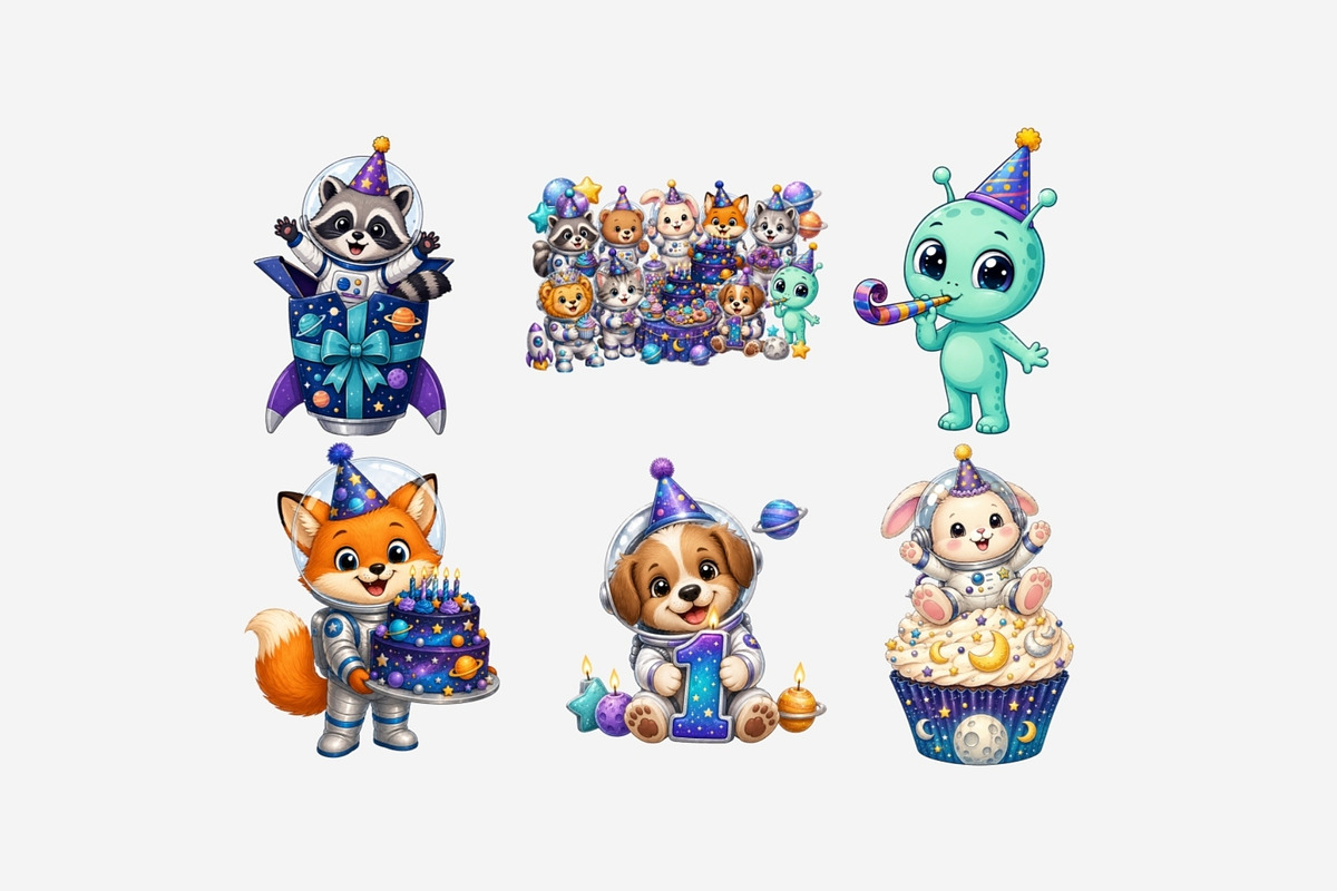 Outer Space Birthday Clipart Bundle, a Seasonal Illustration by Tanya Kart (Photo 5 of 5)