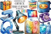 Watercolor Office Time Clipart, an Illustration by Daily.Designs (Thumbnail 1 of 3)