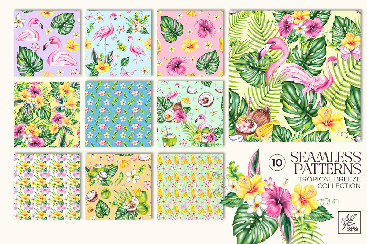 Tropical Breeze Clipart & Patterns, a Seasonal Illustration by SashaKondr (Photo 8 of 13)