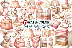 Blush Pink Ivory Baby Nursery Clipar, an Illustration by Rose Art