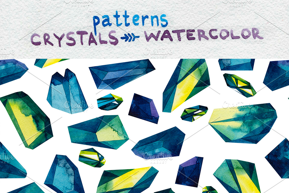 Watercolor crystals set, a Decorative Illustration by Vasilevska (Photo 3 of 4)