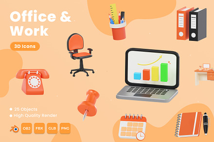 Office & Work 3D Icons, an Object 3D Model by Azam Creative
