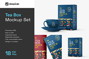 Tea Box Packaging Mockup Set, a Cups & Container Mockup by Deeplab (Thumbnail 1 of 22)