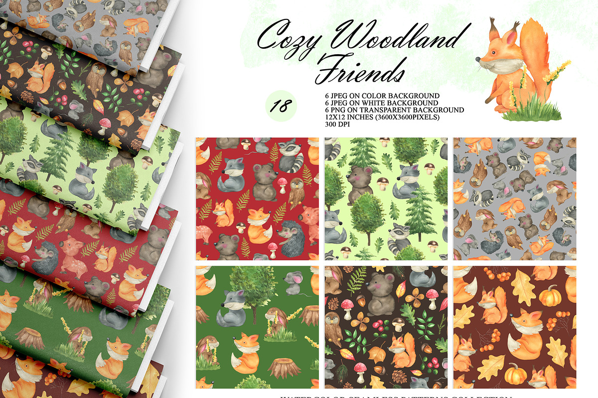 Woodland Animal Seamless Patterns, an Animal Illustration by OlDm_Shop (Photo 1 of 9)