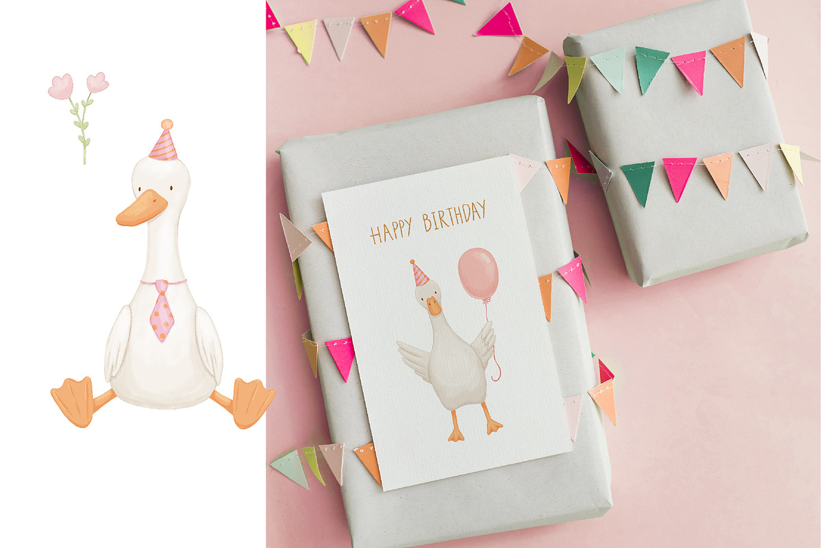 Cute goose illustrations and pattern, an Animal Illustration by ElenaPlatovaArt (Photo 8 of 20)