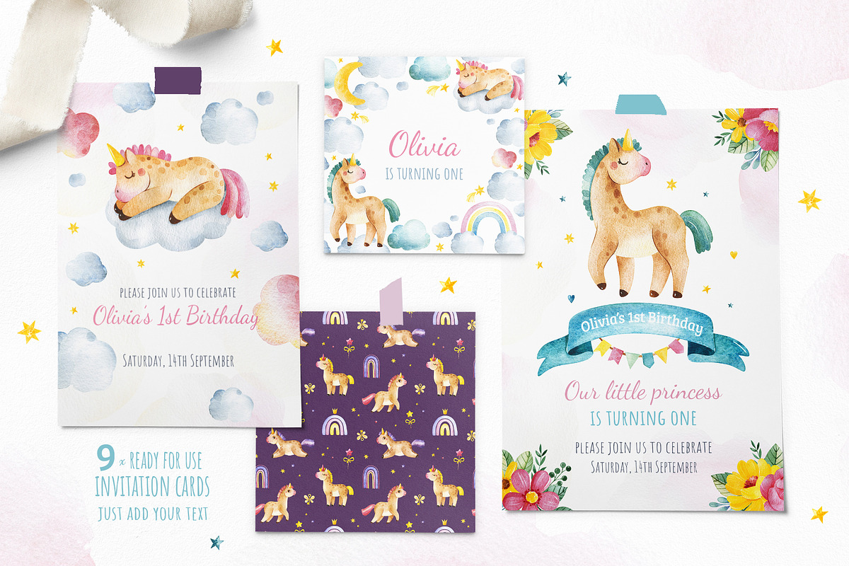 Unicorns.Cute watercolor collection, an Animal Illustration by Kate_Rina (Photo 11 of 16)
