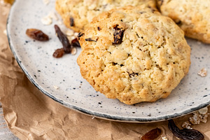 Homemade pastry crunchy biscuits raisins plate, a Food & Drink Photo by Photo Drive Studio