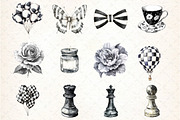 Watercolor Black and White Clipart, an Illustration by DreamCafeArt (Thumbnail 2 of 4)