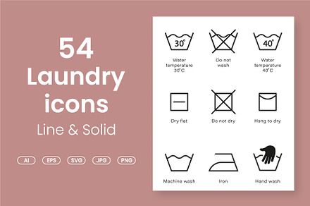 Laundry Symbols. Vector Icons Set, an Outline Icon by Vector Creator