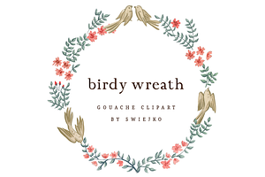 Gouache Wreath, Wedding, Birds