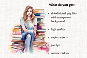 Watercolor Bookworm Clipart, a Person Illustration by Mash Mash Stickers (Thumbnail 2 of 9)