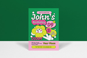 Green Pink Kids Birthday Invitation, an Invitation Template by graphicook
