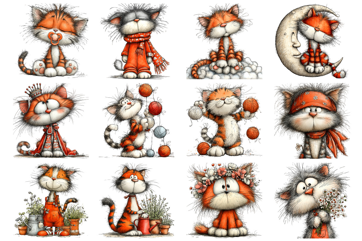 Whimsical Cat Clipart, an Illustration by Design Market (Photo 3 of 5)