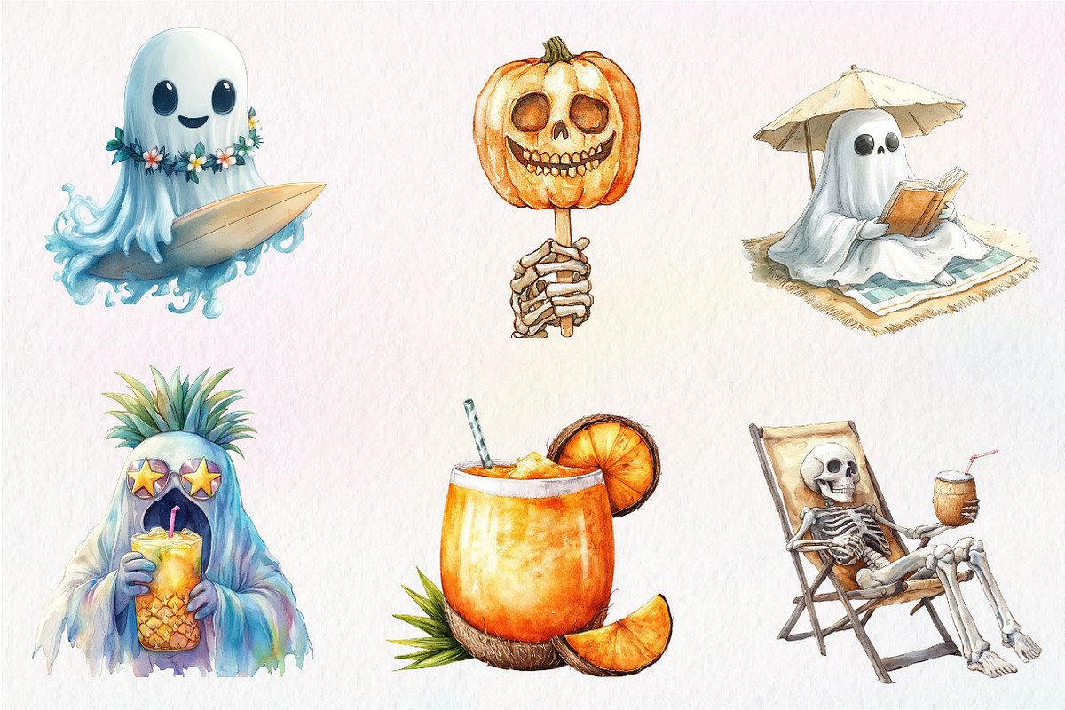 Halloween on Beach Clipart Bundle, an Illustration by CreationArt (Photo 8 of 9)
