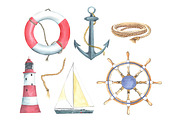 Nautical elements. Watercolor, an Object Graphic by Olga Bonitas (Thumbnail 2 of 4)