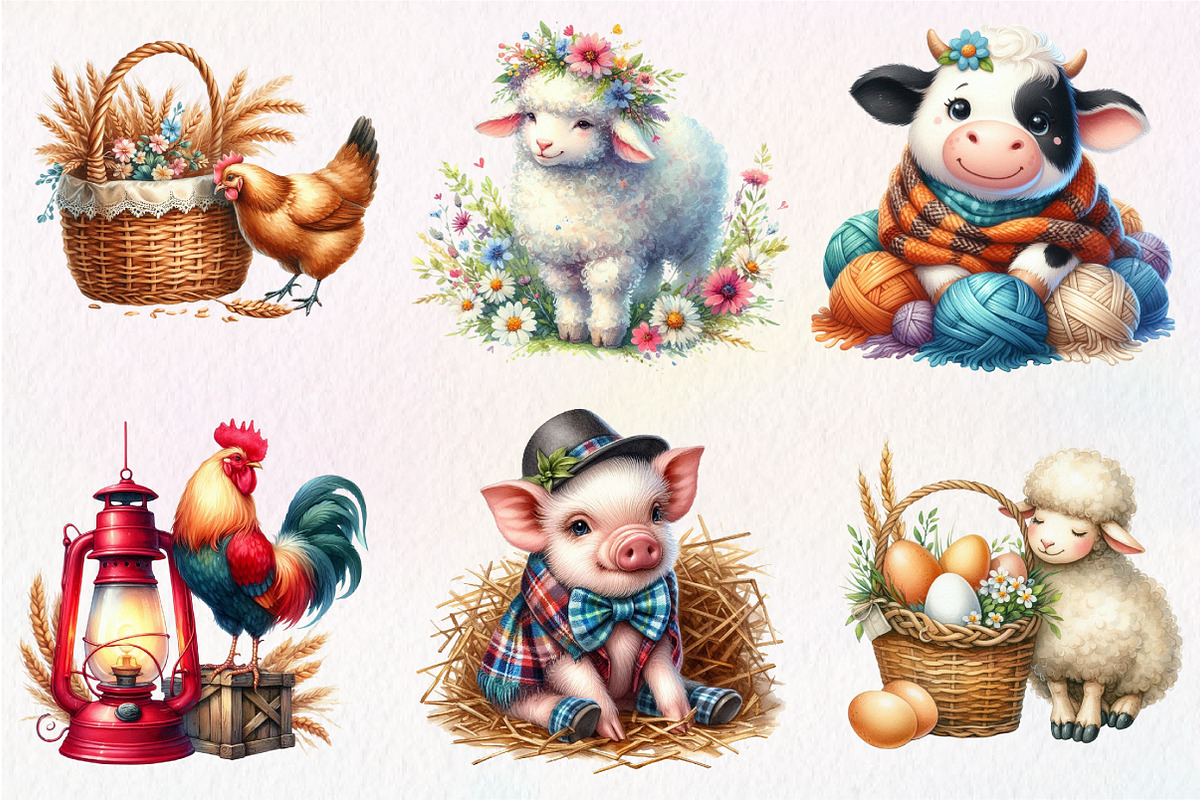 Farm Animals Cozy Farmhouse Clipart, an Illustration by Dream Creation (Photo 3 of 7)