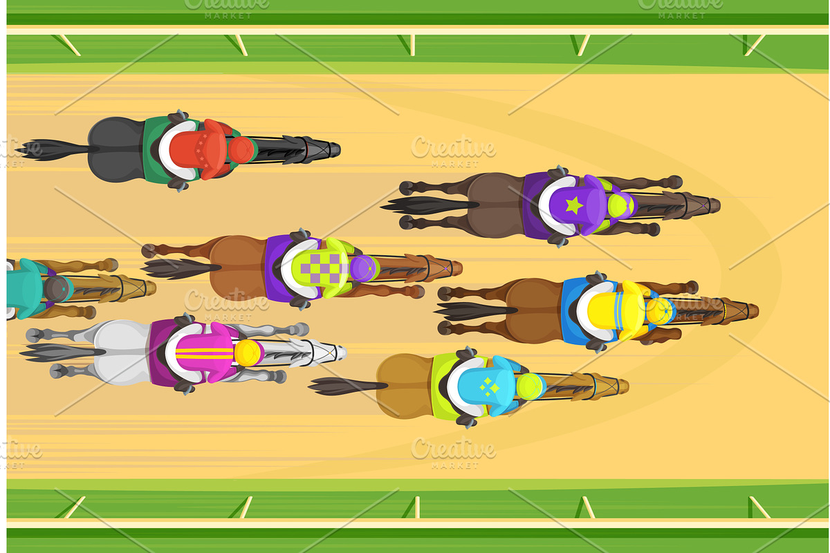 Horse race top view, jockeys, a Sport Illustration by Vector Tradition