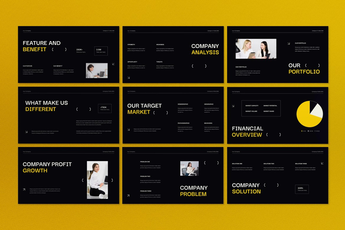 Black Company Profile Google Slide, a Presentation Template by graphicook (Photo 3 of 5)