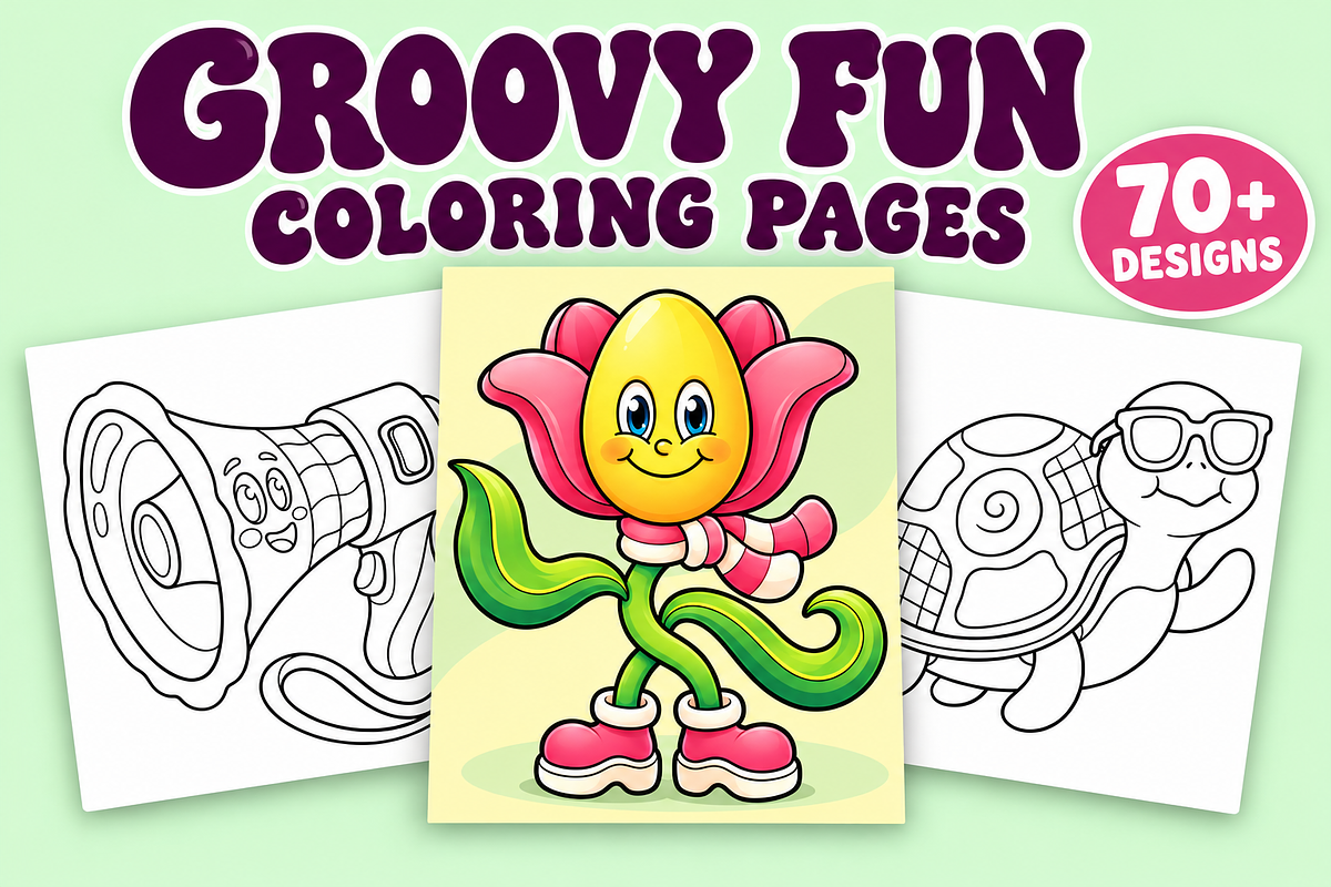 Groovy Fun Coloring Pages, an Object Illustration by Inkivelle Studio (Photo 1 of 3)