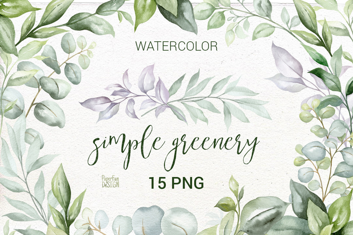 Watercolor greenery clip art., an Illustration by Mary (Photo 1 of 2)