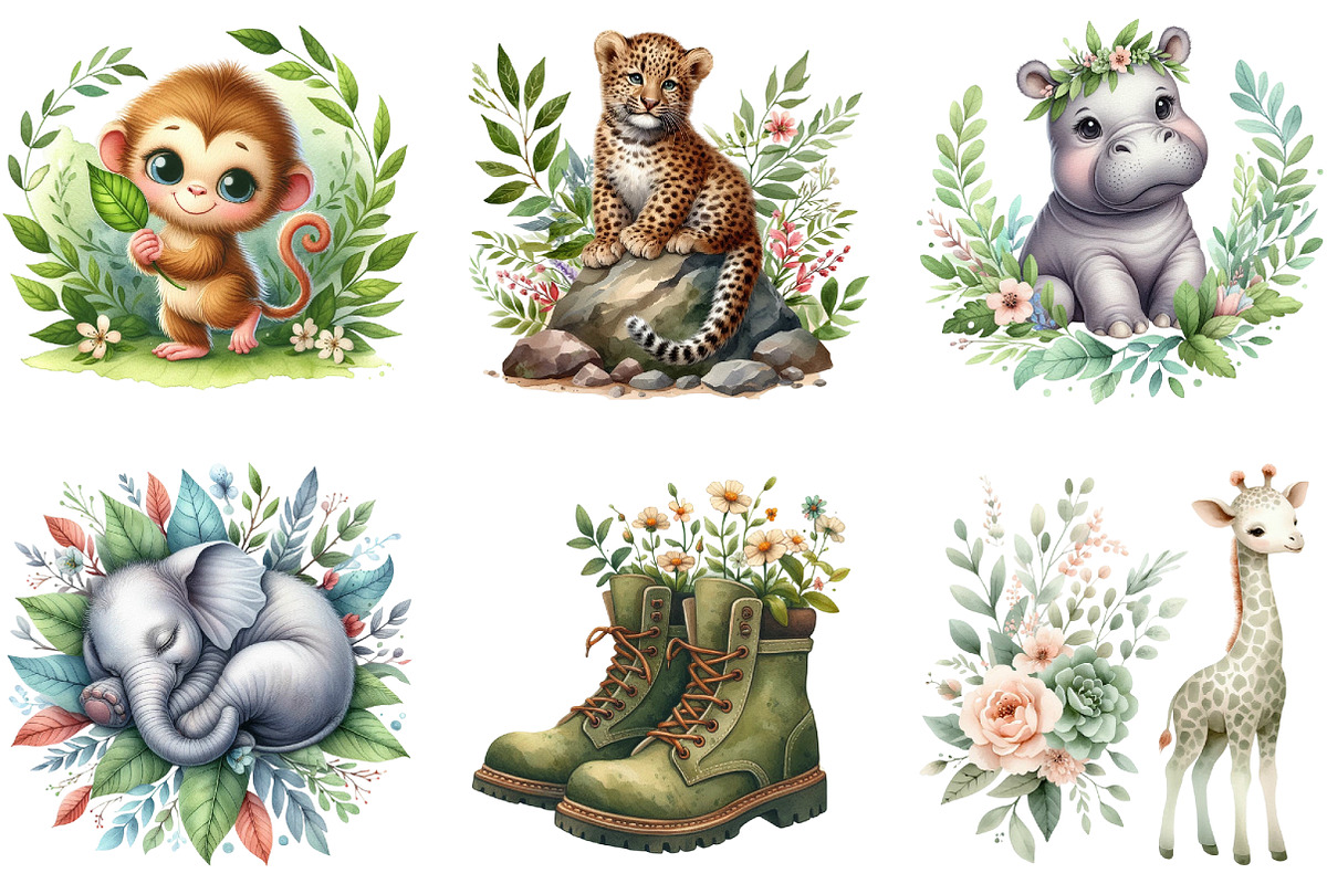 Watercolor Spring Safari Time, a Seasonal Illustration by DreamArtGraphic (Photo 3 of 4)
