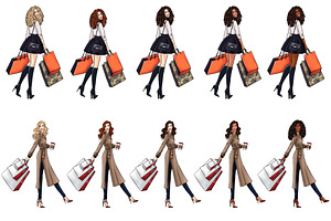 Shopping Girls 4 Fashion Clipart Set