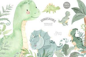 DINOSAUR watercolor clipart.