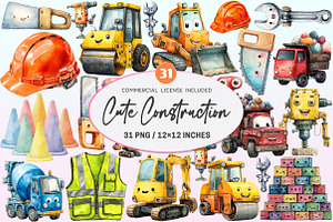 Cute Construction Watercolor Clipart, a Graphic by CitraGraphics