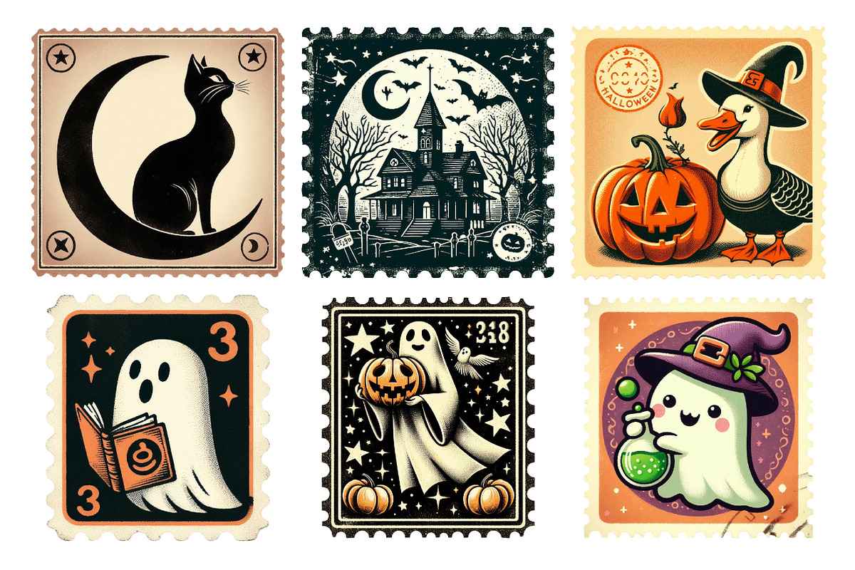 Vintage Halloween Stamps Clipart, an Illustration by Daily.Designs (Photo 3 of 4)