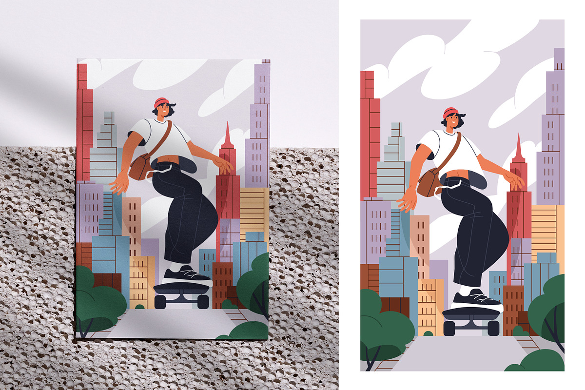 Giant people in city. Urban cards, a Person Illustration by Good Studio (Photo 3 of 5)