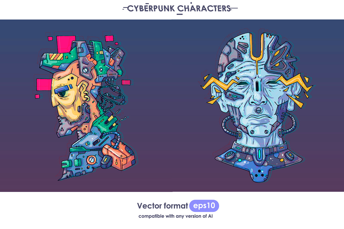 16 Cyberpunk Characters, a Technology Illustration by Andrew_Derr (Photo 7 of 8)
