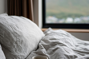 Cozy morning scene with cup of coffe, an Architecture Photo by MistyDay