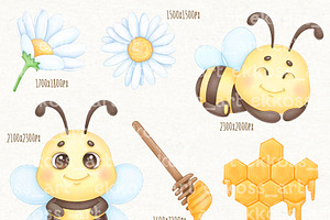 Cute Honey Bee Watercolor Clipart