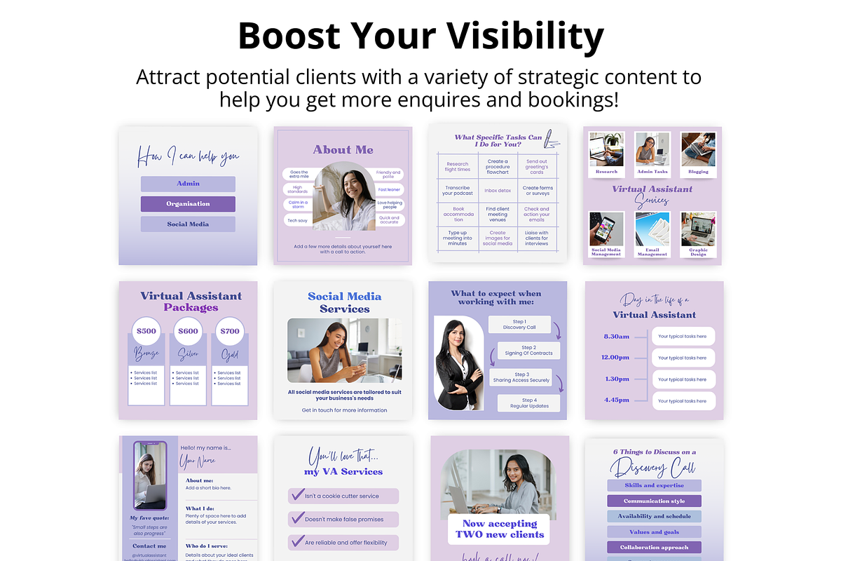 80 Virtual Assistant Canva Templates