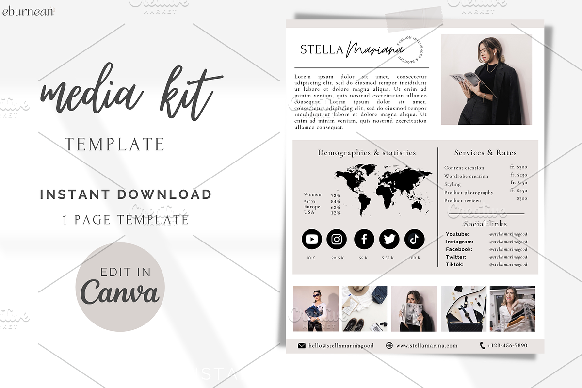 Influencer Media Kit Template Canva, a Flyer Template by Studio Eburnean (Photo 1 of 3)