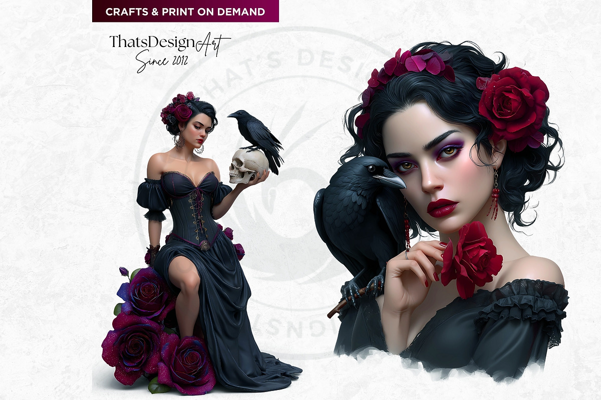 Gothic Girls with Raven Roses PNG, a Person Illustration by ThatsDesignArt (Photo 5 of 10)