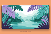 Exotic Jungle River Scene Illustrati, a Decorative Illustration by Xinyan Studio (Thumbnail 2 of 3)